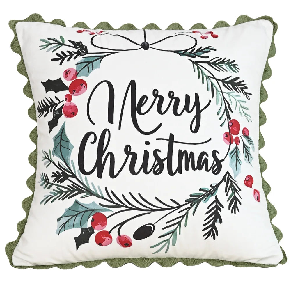 housse coussin patchwork noël blanc guirlande cloches branches baies étoiles décor maison festive 45x45cm
