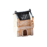 miniature village traditionnel résine beige gris brun foncé toitures tuiles statues lions chinois decoration