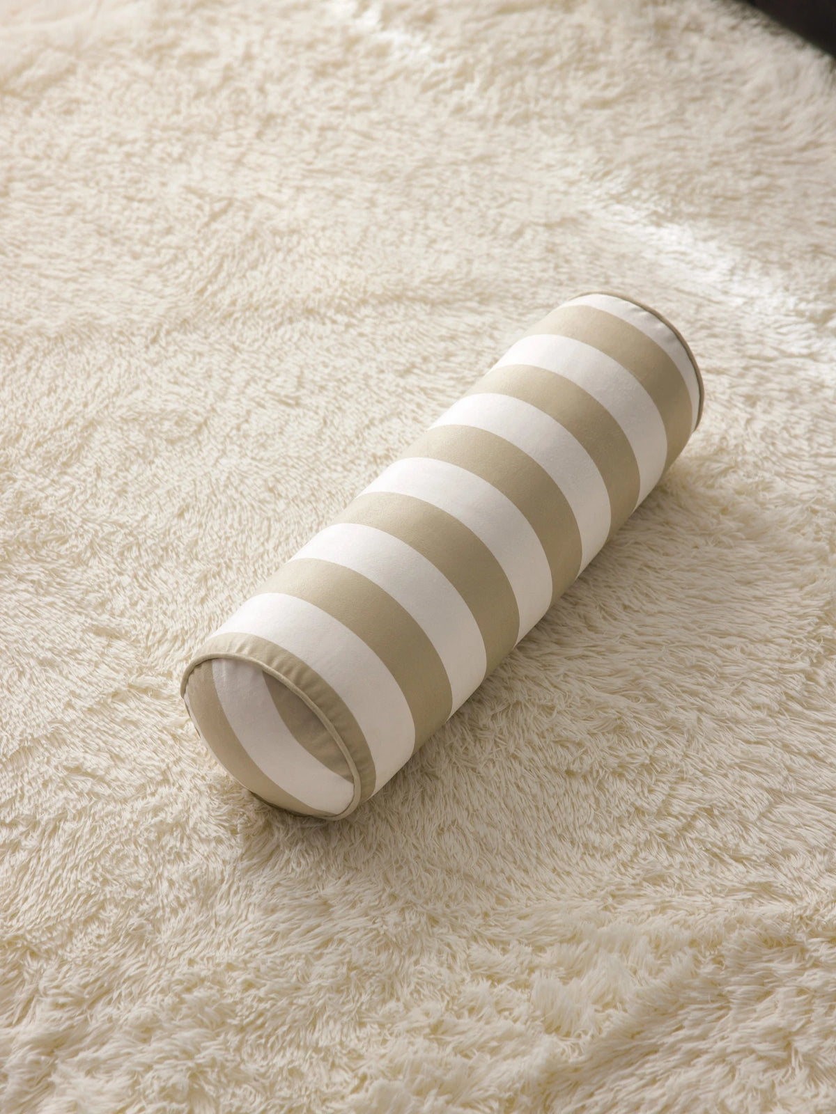 coussin rond velours rayures moderne oreiller décoration maison beige blanc orange blanc vert blanc