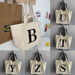 sac main femme toile beige clair lettre noire poignées détachables
