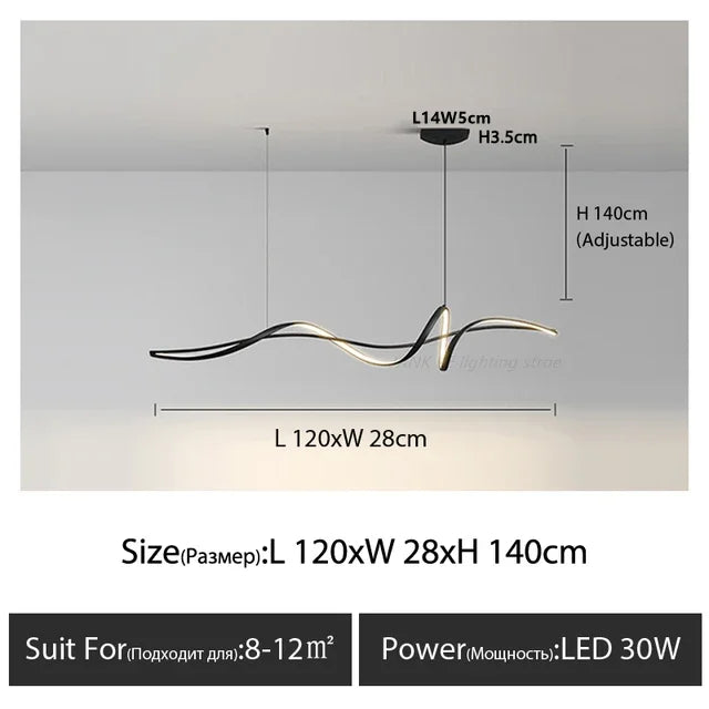 suspension lumineuse ondulé minimaliste aluminium noir blanc or salon table salle manger