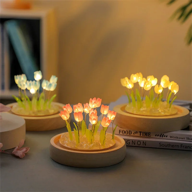 décoration intérieure tulipe verre LED rouge orange verte minimaliste chambre salon festive