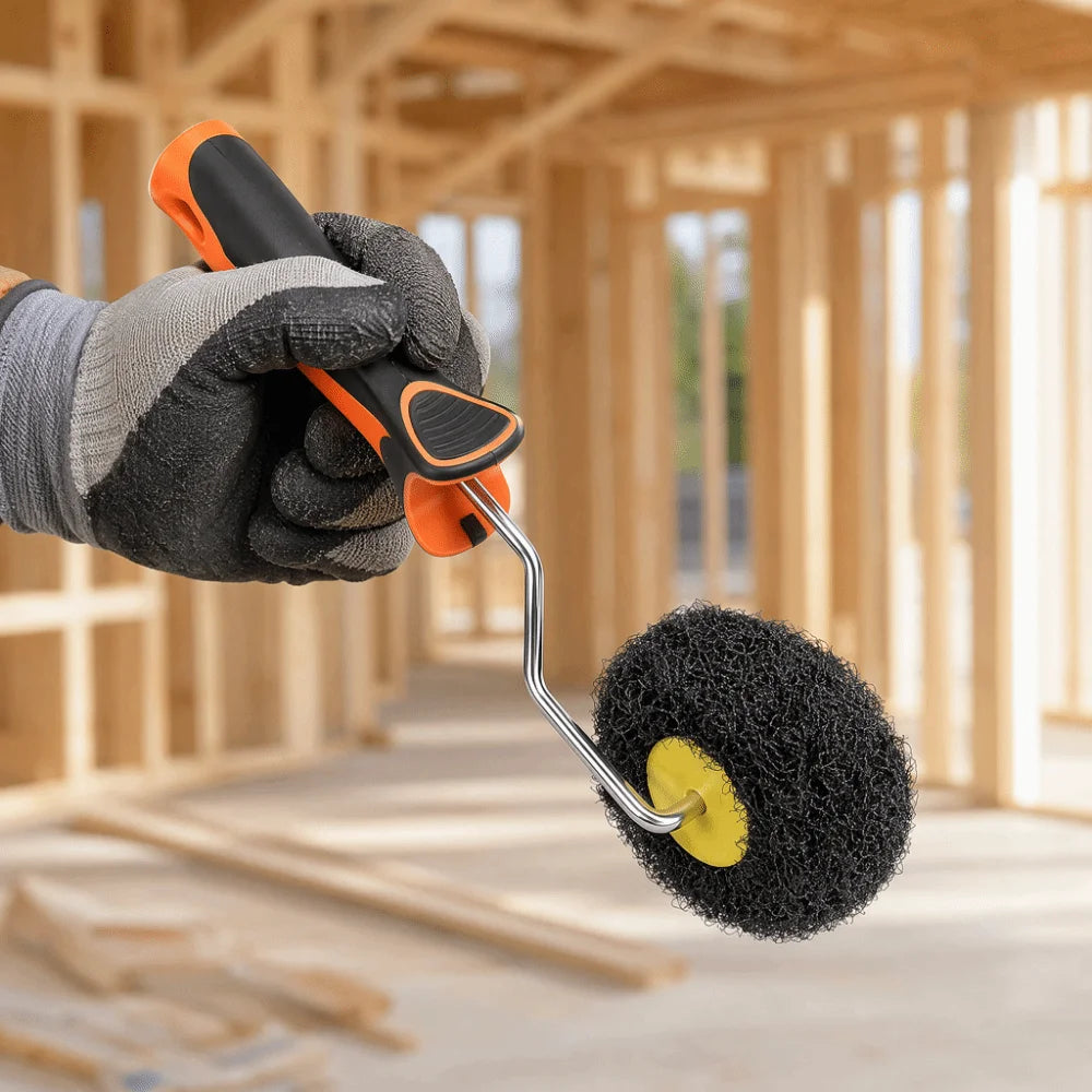 rouleau coin plâtre jointoiement fibreux professionnel outil construction rénovation orange noir jaune gris clair