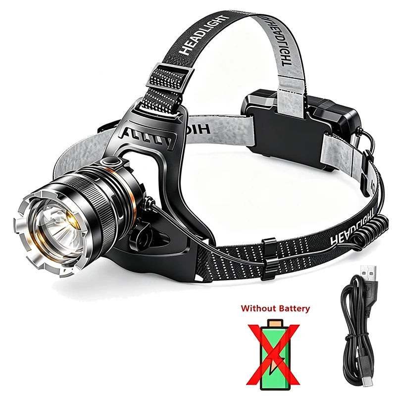 lampe frontale rechargeable led 50w noir gris doré texturé métallique moderne fixe ceinture batterie