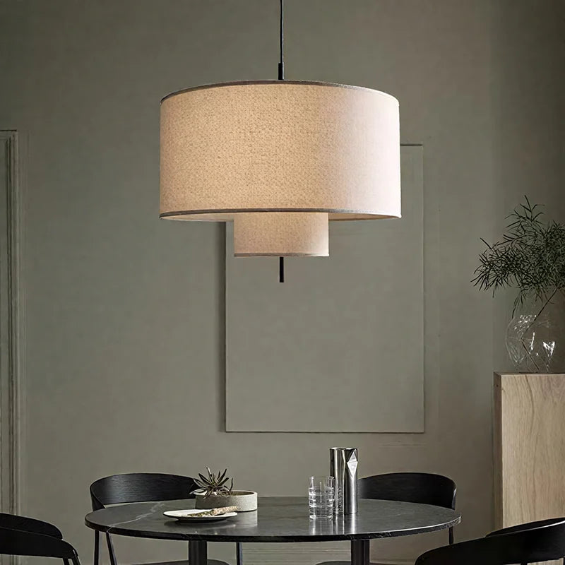 lampe suspendue tissu toile lin beige clair moderne 40cm 50cm 60cm led nature light