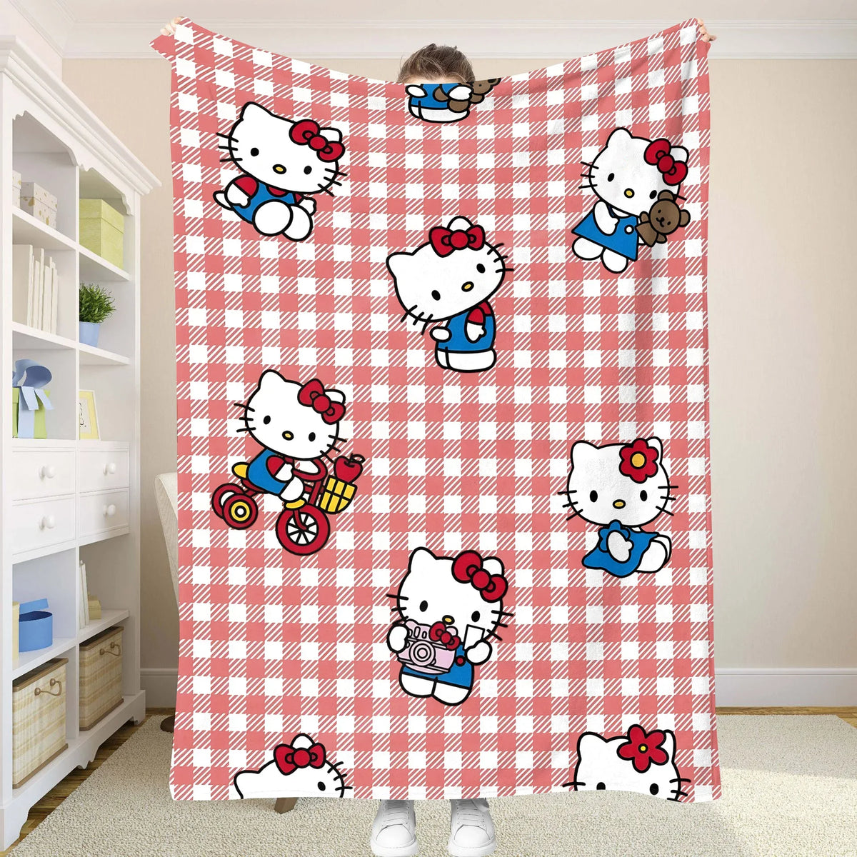 couverture polaire hello kitty bleu rouge jaune carreaux moderne enfant clips hand wash machine