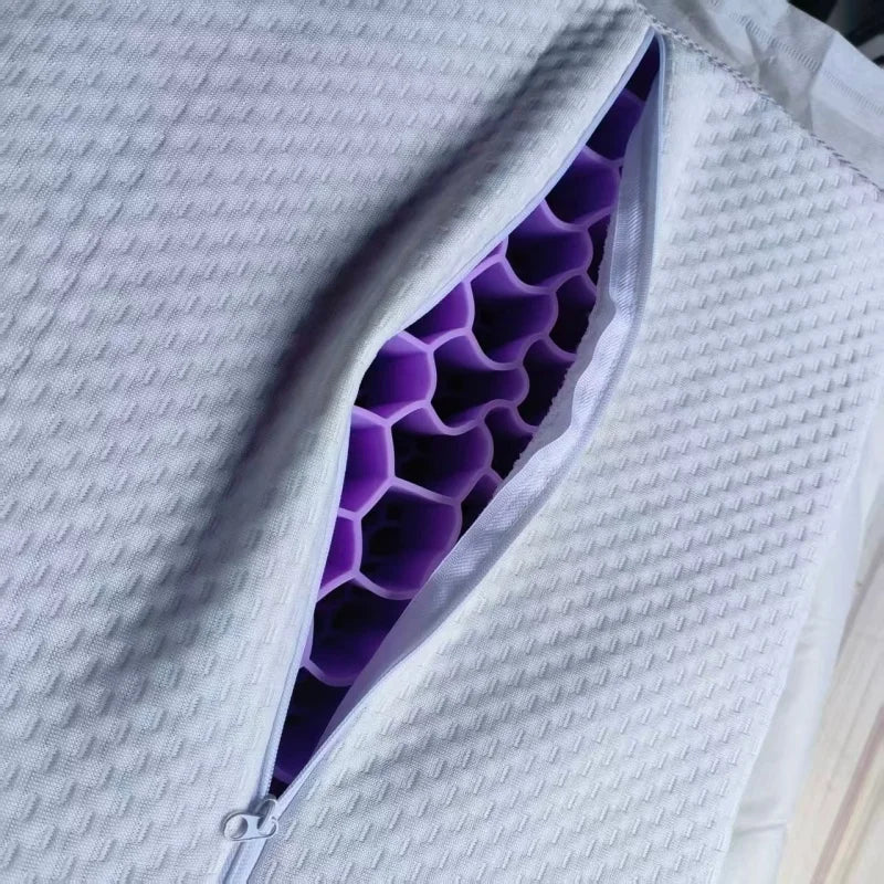coussin blanc motif hexagonal anti apnée anti ronflement mousse tpe polyester arrondi zip opacité