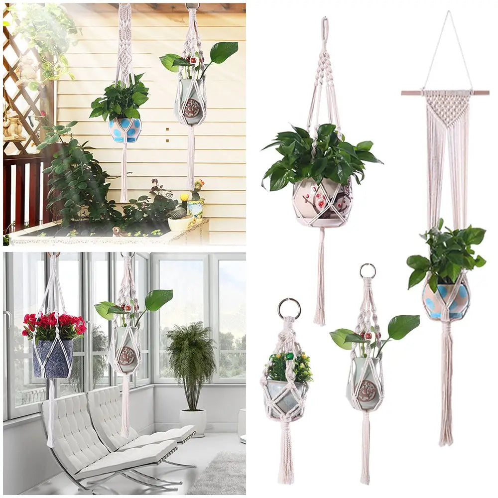 support plante suspendue macramé blanc cassé artisanal anneau métallique pot plante balcon jardinintérieur