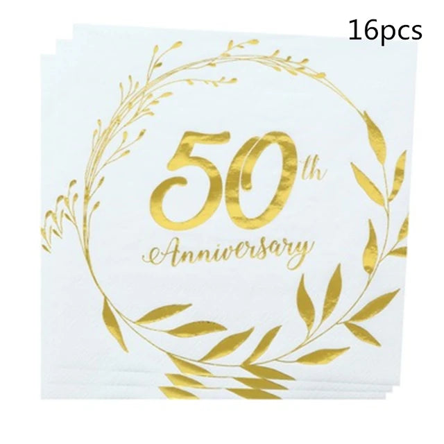 assiettes jetables dorées festives 8pcs anniversaire guirlandes feuilles textes classiques blancs