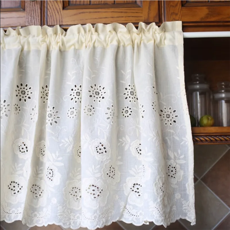 rideau coton brodé fleur dentelle blanc classique opacité inclusion decoration vintage