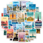stickers autocollants stickers urbains paysages vintage tons pastel adhésifs illustrations naturelles opaques set voyage