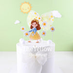 décoration anniversaire mariage figurines dessin animé fleurs rubans transparents piques bleu jaune rose