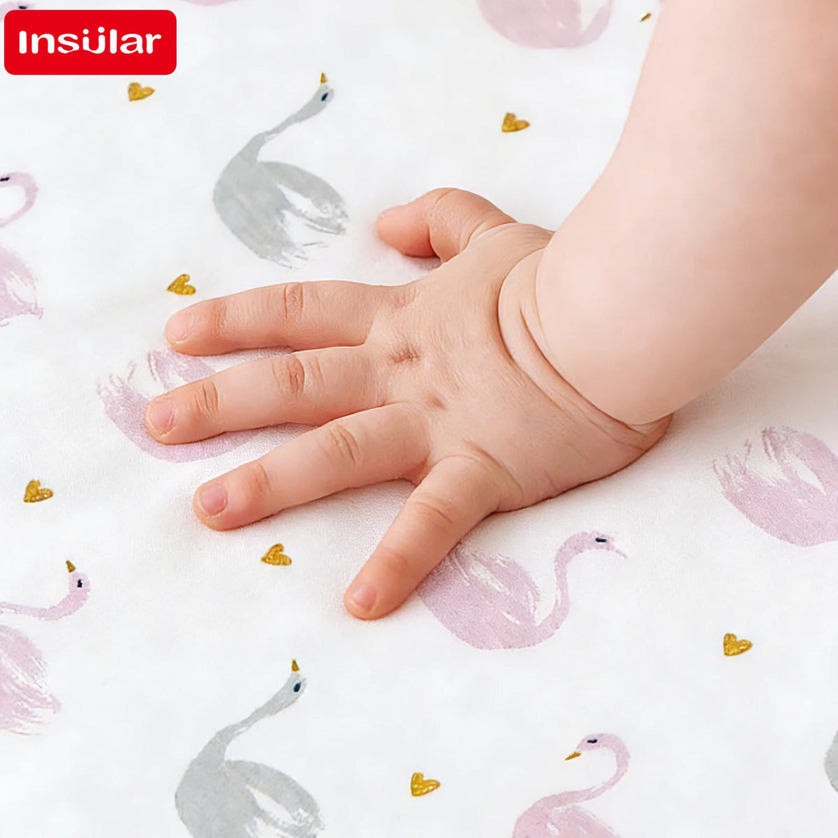 draps bébé motif cygnes coeurs doux coton blanc rose gris jaune enfantins housse élastiquée