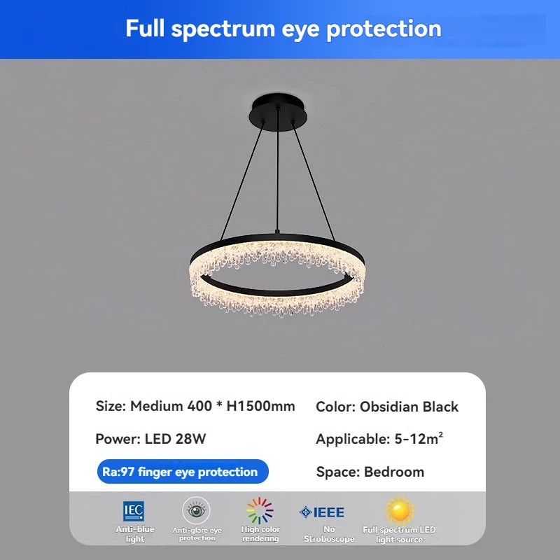 suspension lumineuse moderne transparentes noir circulaire chambre restaurant