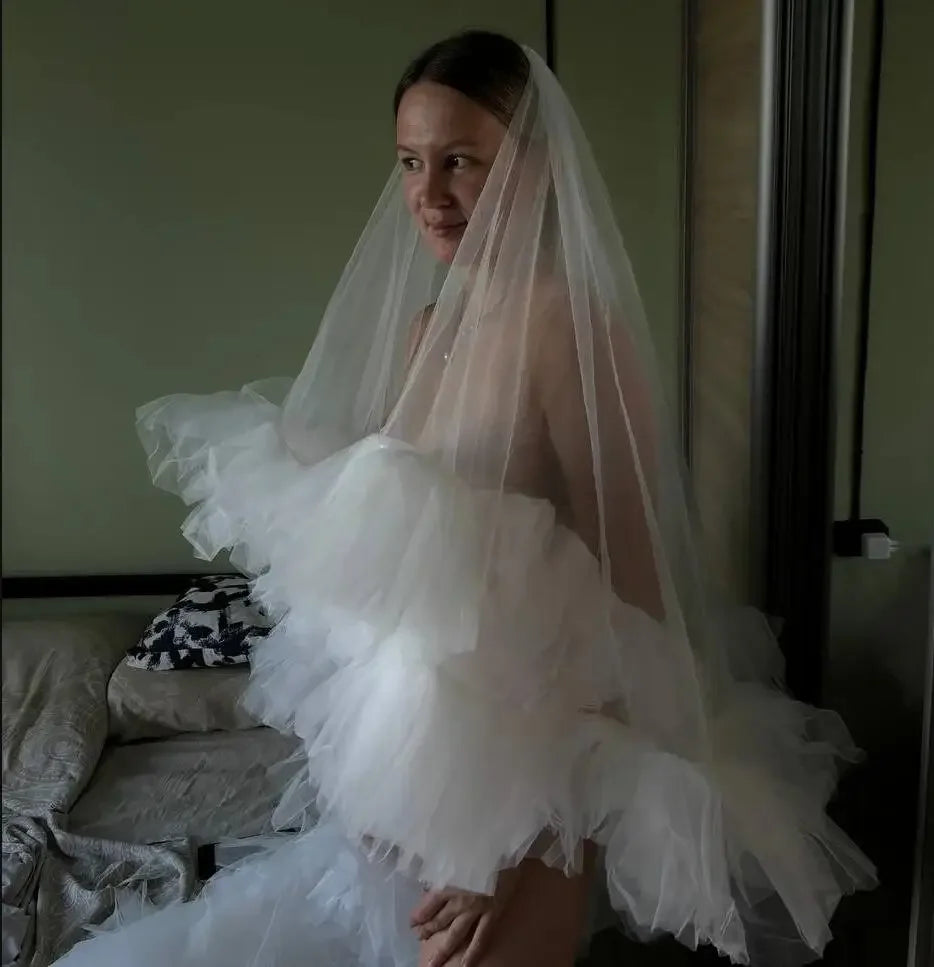 voile mariée blanc tulle broderie fine classique deux couches dentelle polyestère élégant