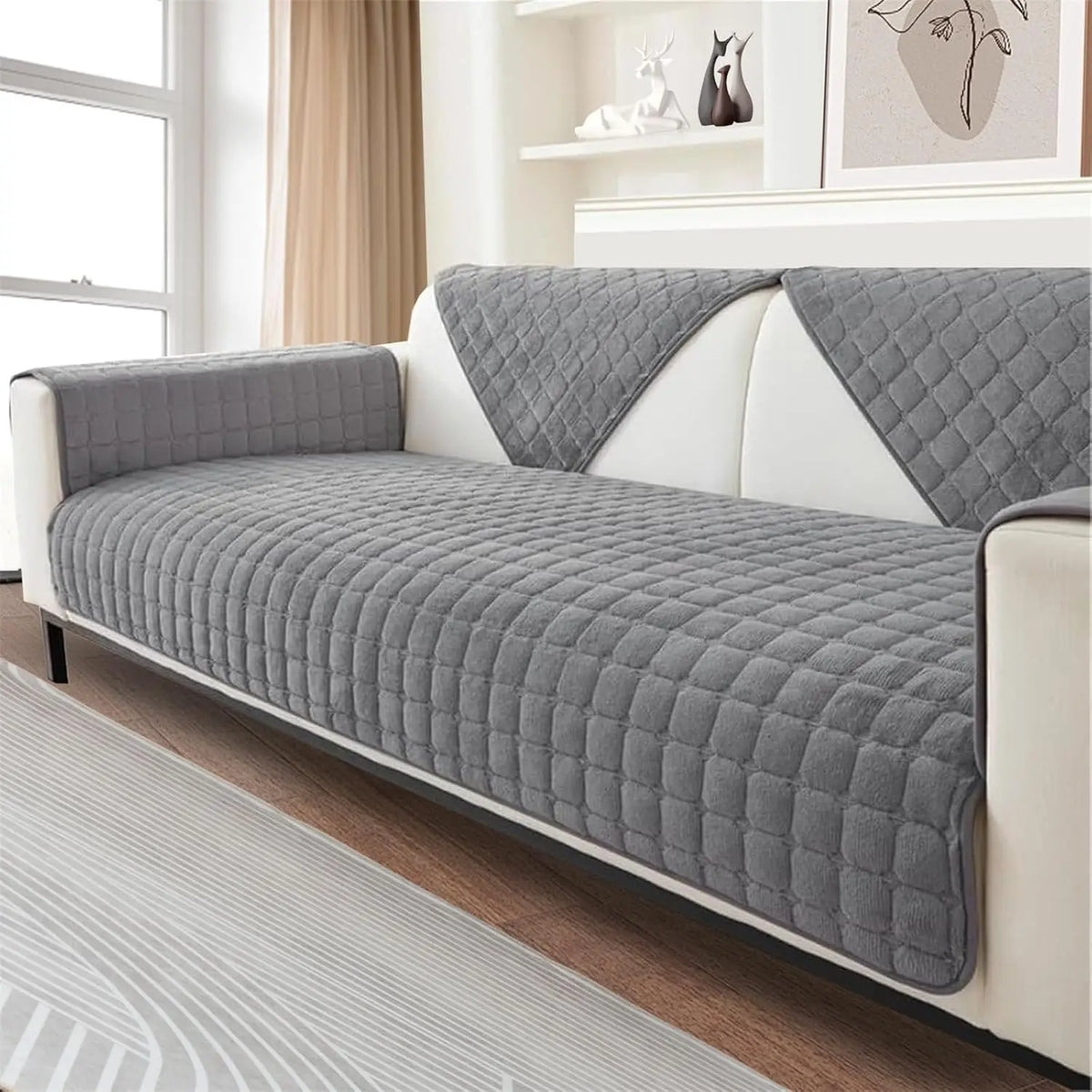 housse canapé gris carreaux moderne polyestère lavable automne hiver