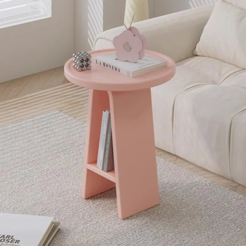 table d'appoint moderne minimaliste bois ronde hauteur 56cm diamètre 41cm noir blanc pink