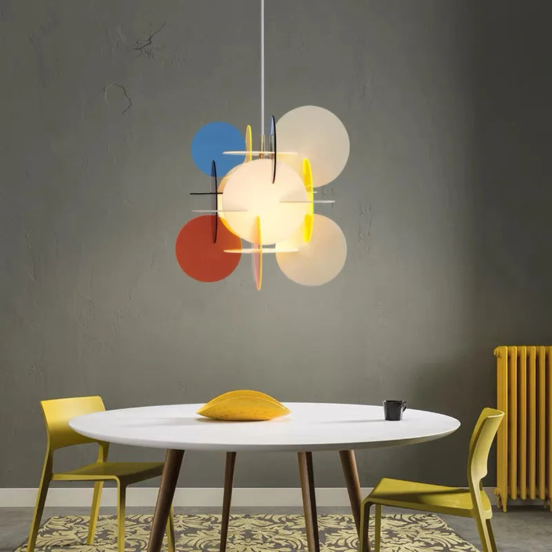 suspension lumineuse moderne acrylique disques colorés abat jour sphérique translucent chambre salon