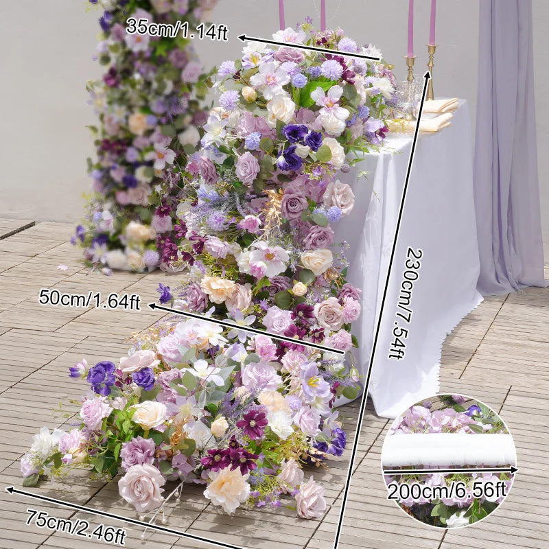 tapis table décoration mariage violet rose blanc fleurs artificielles romantique champêtre élégantextérieur anniversaire