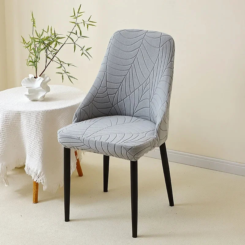 housse chaise extensible motif feuilles gris clair fauteuil salle manger moderne