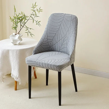 housse chaise extensible motif feuilles gris clair fauteuil salle manger moderne