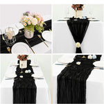 table chemin moderne élégante crêpe plissée noir polyester maison 90x180cm 90x300cm