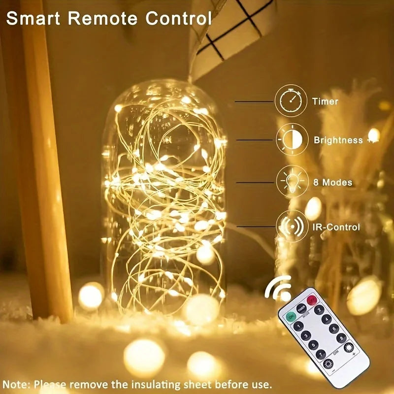 guirlande lumineuse led blanc multicolore fil cuivre controle remote modes decoration intérieure extérieure festive