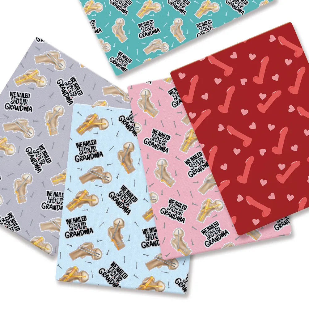 serviettes imprimées humoristiques couleurs bleu rose gris rouge tissu coton polyester