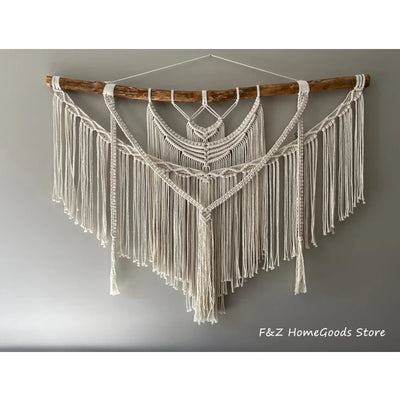 Tapis mural macramé ovale fait main en coton couleur mastic