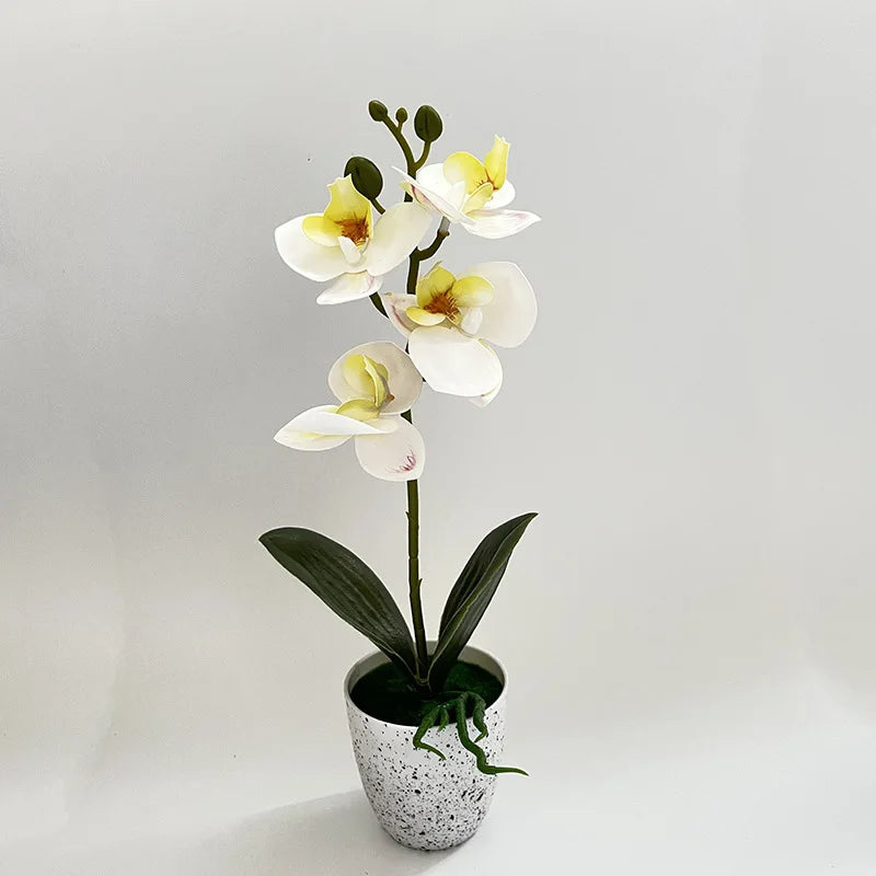 Orchidées artificielles blanches roses jaunes bleues décoration maison pots fleurs simples feuilles vertes modernes