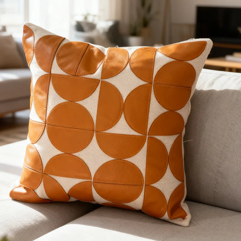 coussin carré géométrique beige marron contemporain amovible lavable 45x45cm bohème fixations