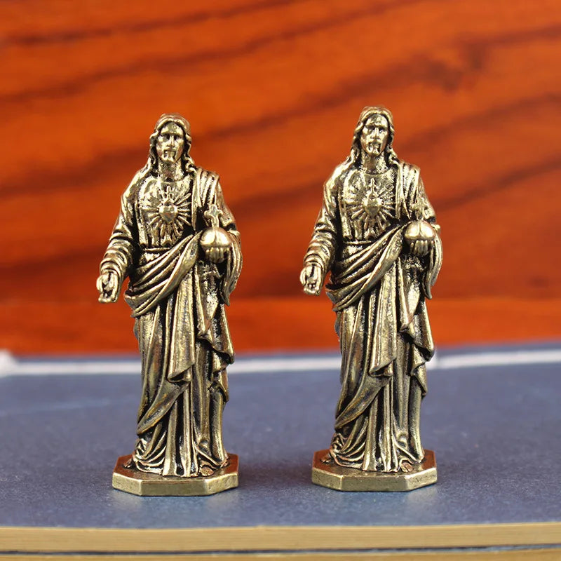 figurines religieuses bronze doré sculpture vierge madonna sacre coeur jesus ornement traditionnel maison