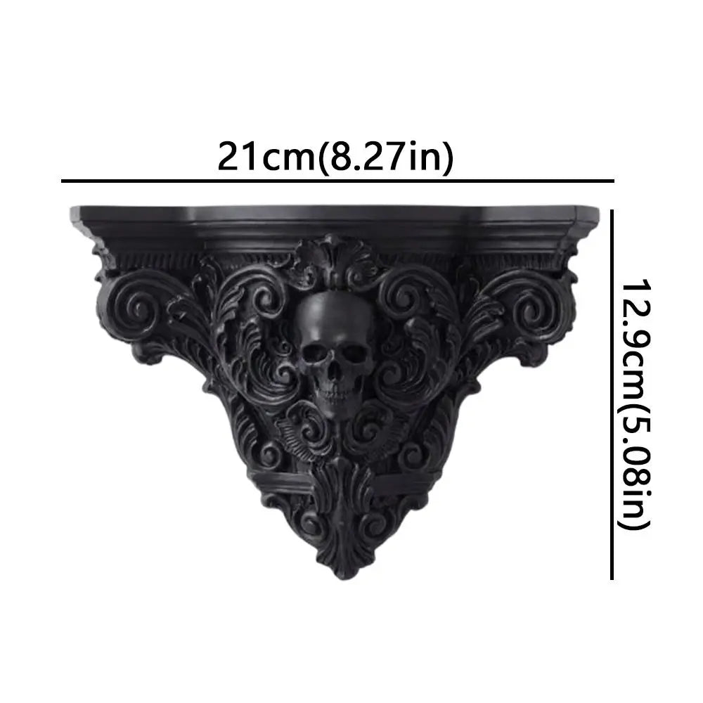 étagère murale gothique crâne sculpté motifs floraux noir fixations murales stableDecorationMuraleSculptee