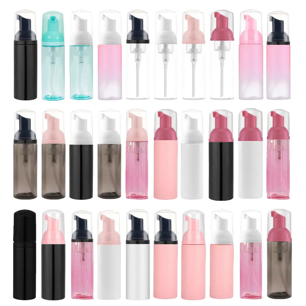 flacons mousse transparents moderne pompe 60ml noir bleu rose blanc gris rechargeables echangement