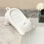 support savon chat blanc moderne tache rose salle bain accessoire bain blanc opacité moderne