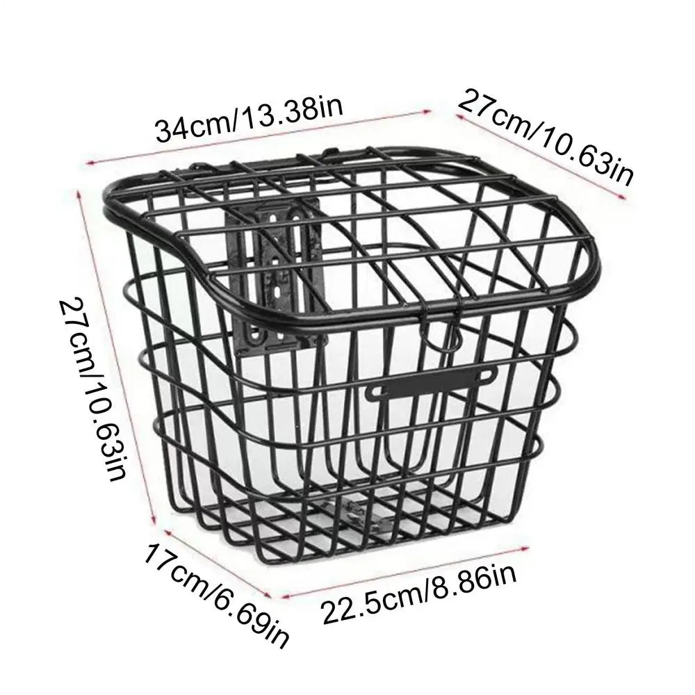panier avant vélo acier noir couvercle treillis classique utilitaire fixations boulons
