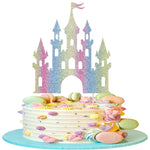 décoration gâteau château glitter princesse doré bleu rose anniversaire fête piquettes bambou