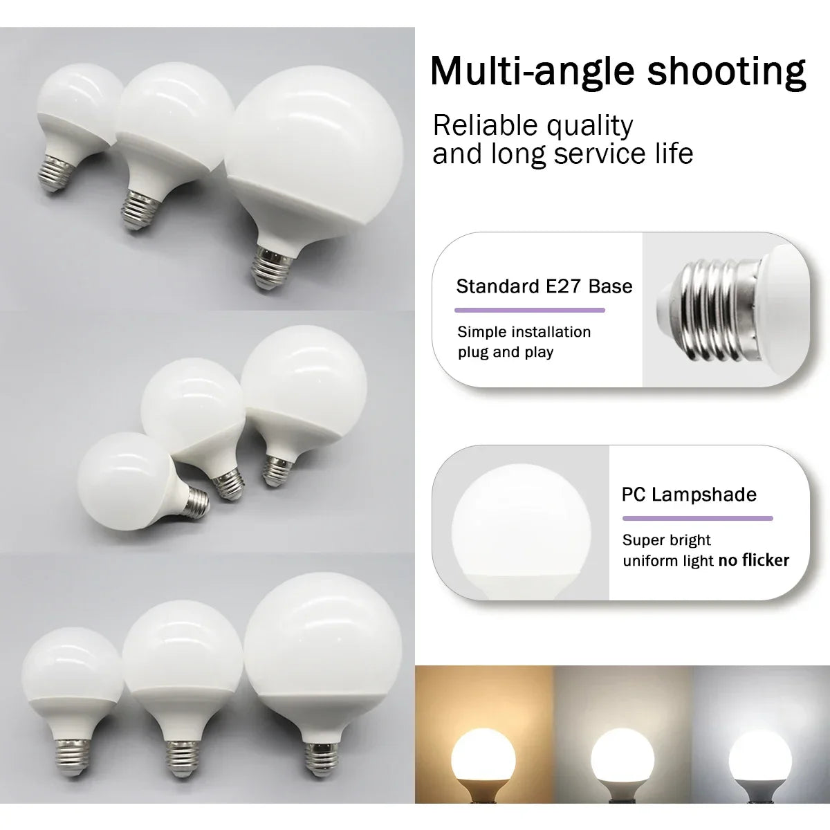 ampoules led blanc modernes e27 80mm 95mm 120mm 10w 15w 18w 270deg translucent