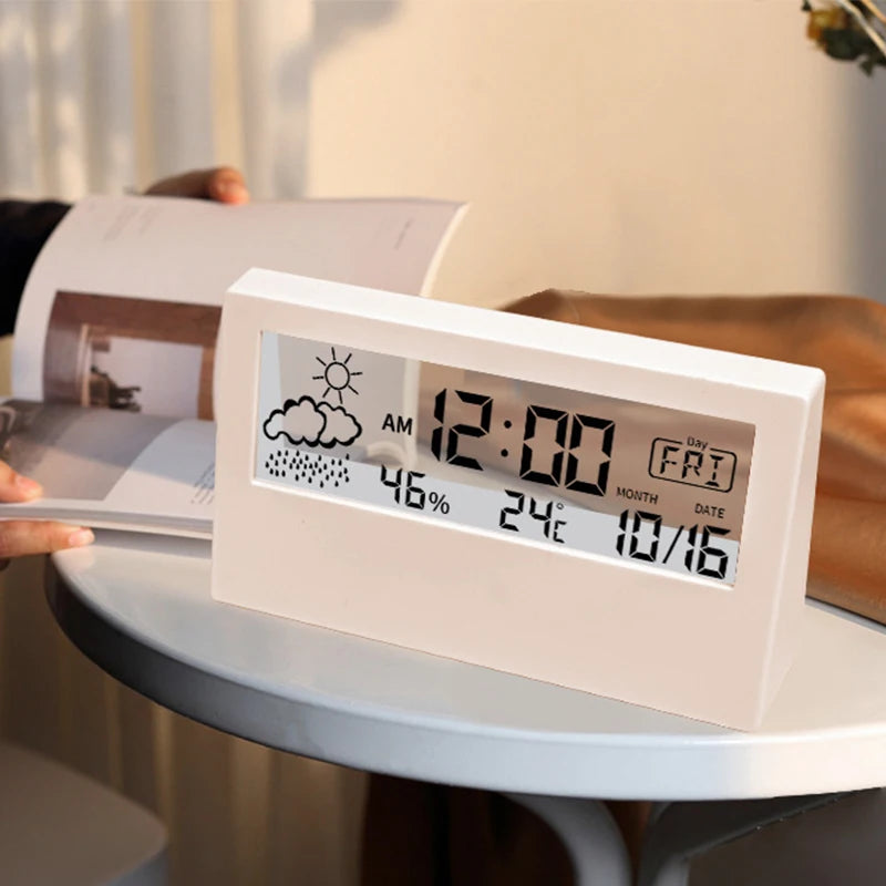 thermomètre hygromètre horloge électronique multifonction mesure température humidité indicateur météo blanc moderne