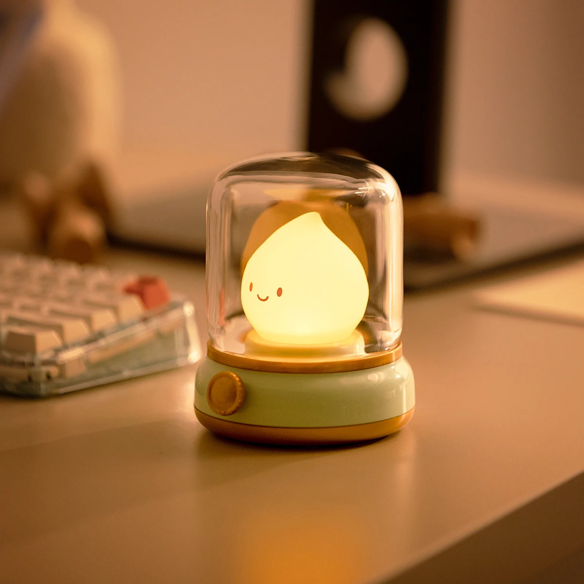 lampe table veilleuse led vert clair souriant notes musicales transparent contemporain enfantin rechargeable usb