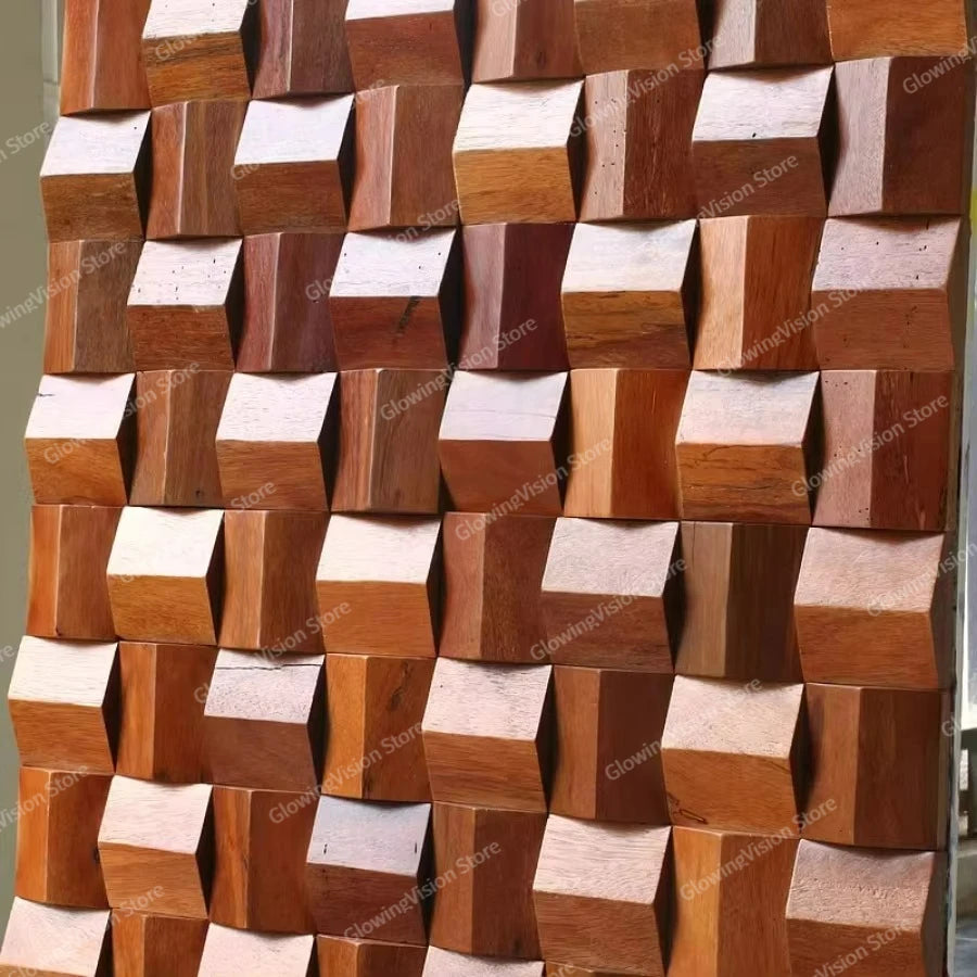 panneau décoratif bois cubes géométriques moderne marron clair foncé autocolant 3d