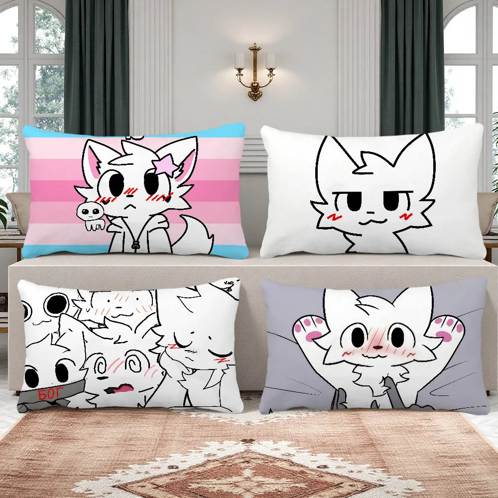 taie d'oreiller imprimée chat dessin animé cute kawaii suspension blanc rose bleu cartoon decorative