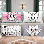 taie d'oreiller imprimée chat dessin animé cute kawaii suspension blanc rose bleu cartoon decorative