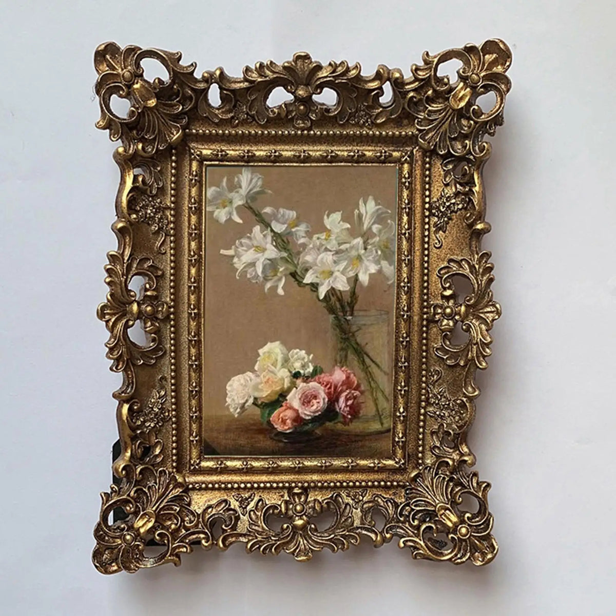 cadre photo résine opaque baroque floral vintage or beige blanc
