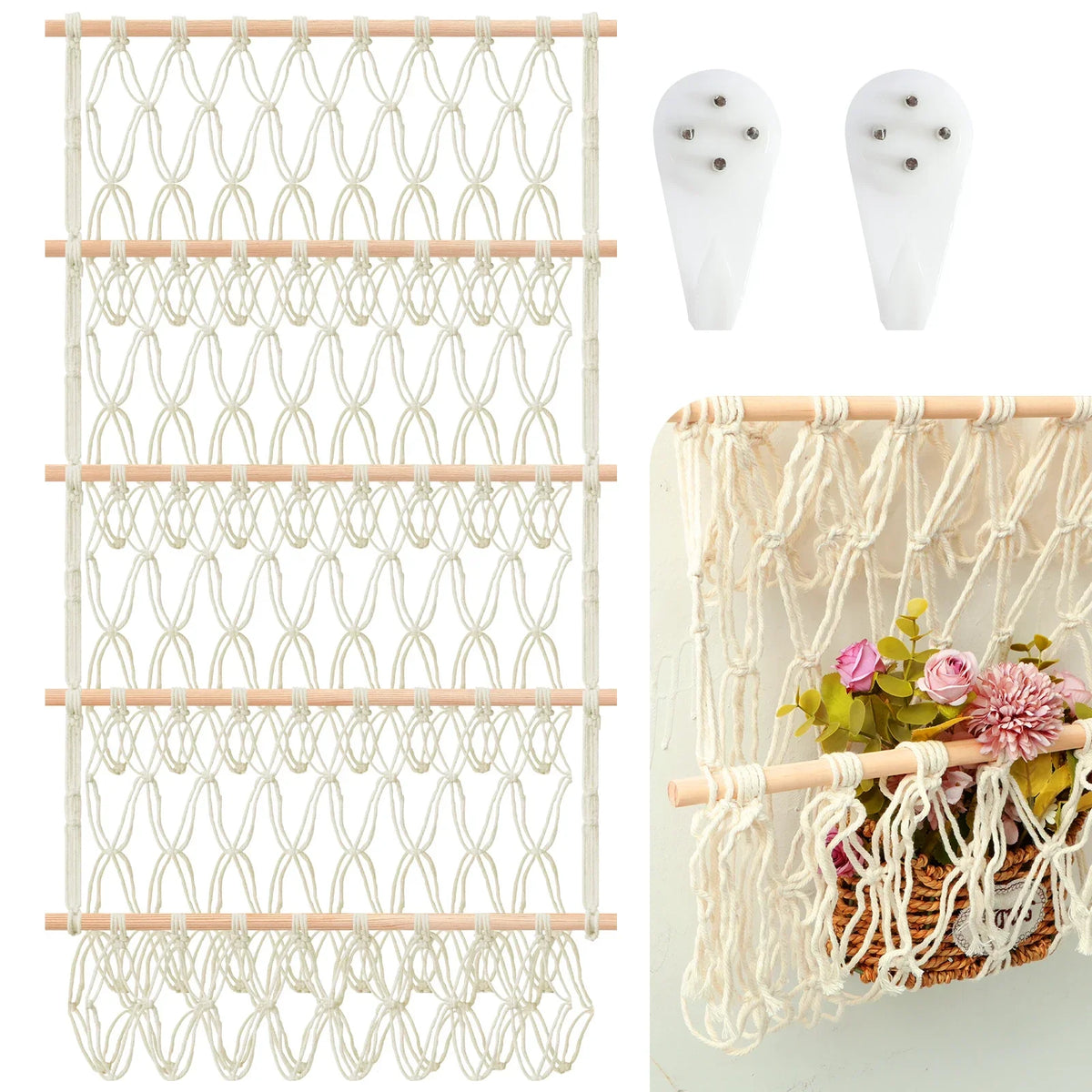 filet suspendu blanc maille moderne compartiments 52cm 105cm autonome coton echangetablewasher
