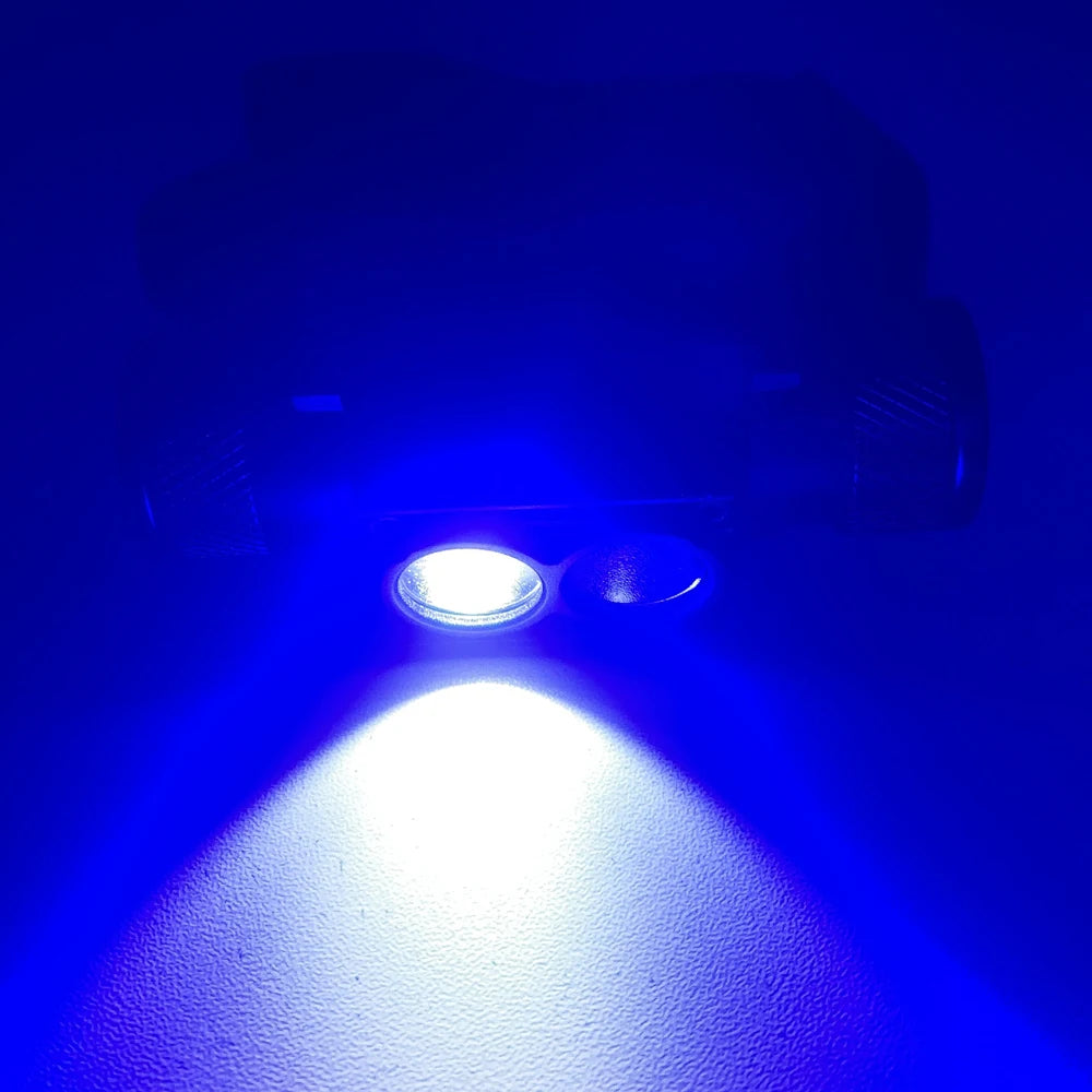 lampe frontale rechargeable led bleue blanc pêche chasse camping ipx4 bandes élastiques