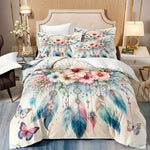 housse couette polyester boho chic fleurs motifs floraux taies d'oreiller double queen size romantique