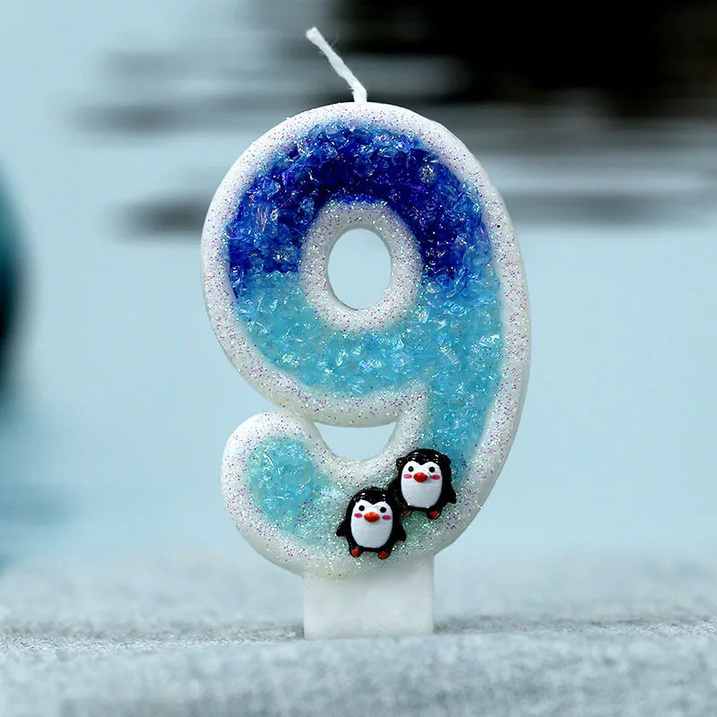 bougies chiffre glitter penguins blanc bleu noir décoratives animaux adhésives relief thèmes