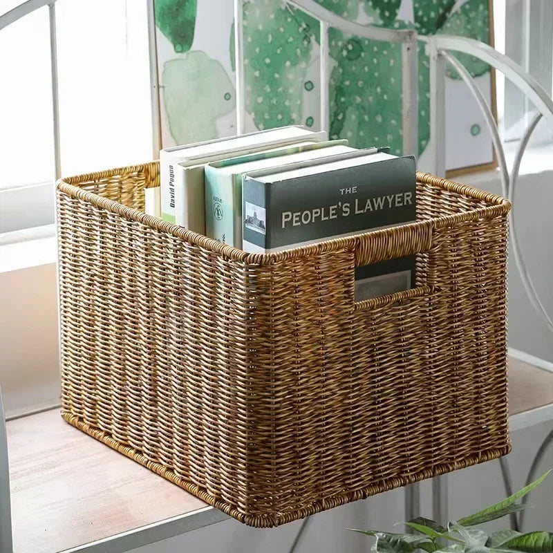 panier tressé marron clair rustique pliable imperméable utilisation multiple respectueux environnement poignées intégrées