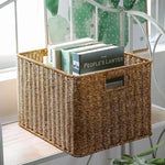 panier tressé marron clair rustique pliable imperméable utilisation multiple respectueux environnement poignées intégrées